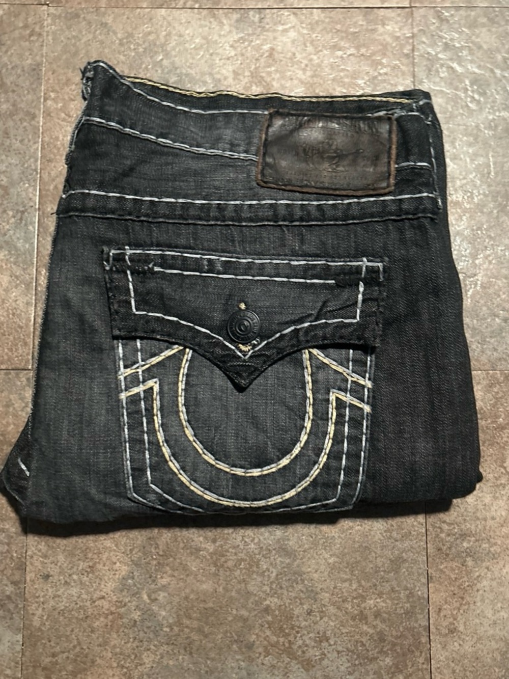 True Religion Men's Dark Wash Jeans with Contrast Stitching